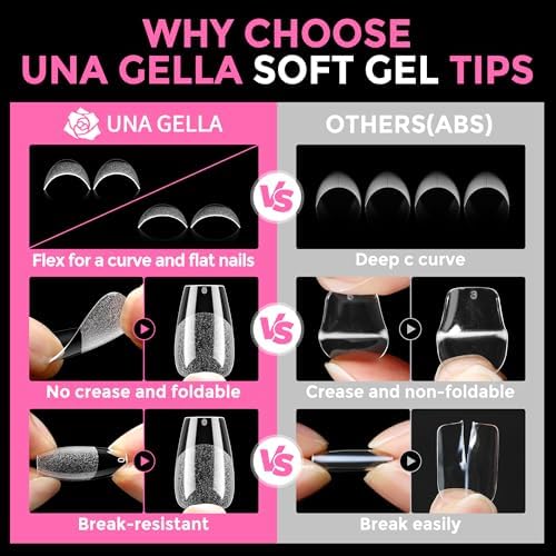UNA GELLA Short Coffin Nail Tips 216pcs/12 Sizes Soft Gel Tips - Image 6