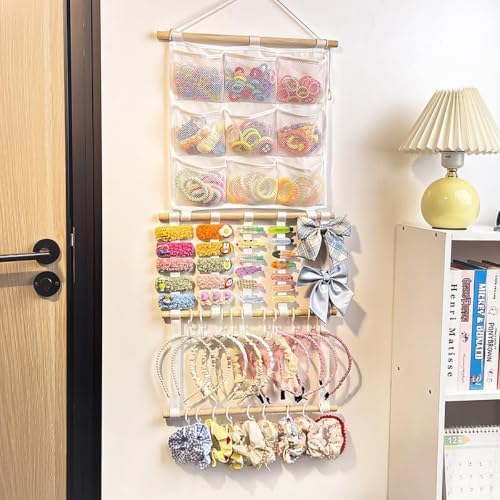 Headband Holder Hair Bows Organizer for Girls, Large Capacity Bow Holder, Pre-Assembled Hair Accessories Wall Hanging Organizer for Toddler Baby Girl Nursery Room Décor by Unknown