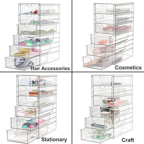 Clear Drawer Organizer, Transparent Plastic Storage Drawers, Hair Accessaries Organizer Case Display Stand, Acrylic Organizers for Organizing Eyeglass, Hair Ties, Accessories (Large - 6-Drawer) - Image 4