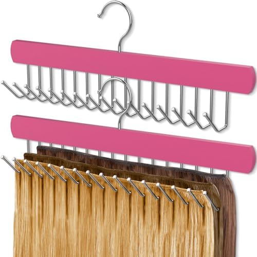 2PACK Hair Extension Holder with 16 Hooks, Hair Extension Hanger for Holding Extra Wide Weft/Styling/Air-Drying/Coloring, Braiding Hair Rack for Barber Shop/Home, 2PACK - PINK by FIPUTE-MakesLifeEasier