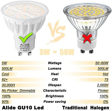 ALIDE Dimmable GU10 Led Bulbs Replace 50W Halogen,4000K Neutral White 6PCS - Image 5