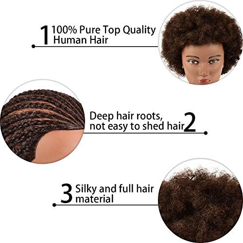 Morris Mannequin Head 100% Human Hair Training Head Kinky Curly Hair Hairdresser Manikin Head Cosmetology Doll Head for Hairdresser Practice Styling Braiding with Clamp Stand (10Inch-BB) - Image 3