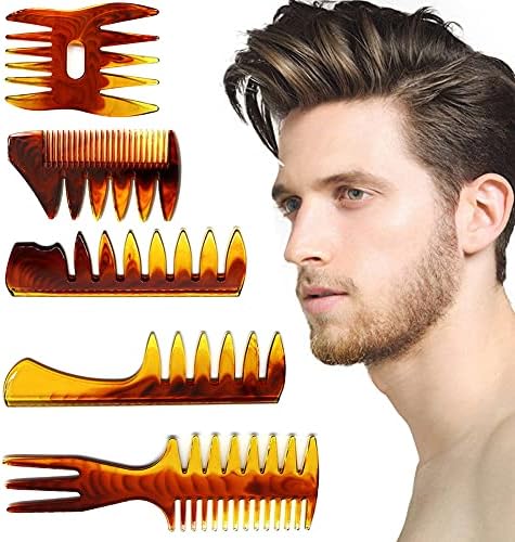 Styling Hair Comb Set Salon Barber Hairstylist Texture Comb 5 Pack Professional Hair Brush Retro Hairdressing Hair Care Style Accessory Double-sided for Men Boy Gentleman - Image 2