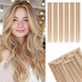 Rich Choices Real Human Hair Clip In Extensions-6 Pcs Single Clip Design-Invisible Clip in Extensions for Thin Hair-Hairpieces for Women/Men-16 Inches #12P613 Golden Brown Highlighted Bleach Blonde by RichChoices