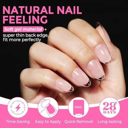 UNA GELLA Short Almond Round Nail Tips 216pcs/12 Sizes Soft Gel Tips - Image 4