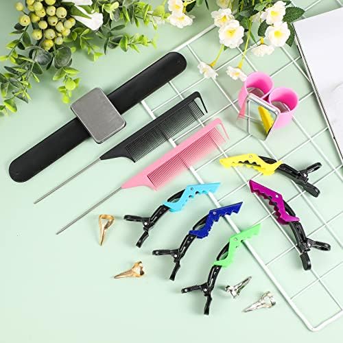 Chengu 26 Pcs Hair Braiding Tools for Mardi Gras Magnetic Wrist Pin Holder Wristband Stainless Steel Pintail Rat Tail Comb Hair Parting Ring with Alligator Plastic Clip Kit for Carnival Party Style - Image 7
