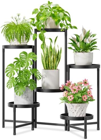 6 Tier Large Plant Stand Indoor Outdoor, 10 In Wide Tray, Black by iDavosicly