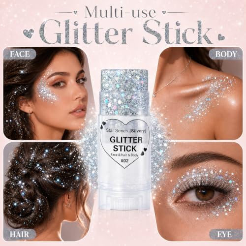 Go Ho Silver Glitter Stick, Sparkly Hair Face Body Shimmer for Women Kids - Image 6