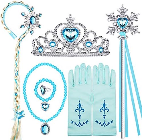 Golray Princess Dress Up Accessories Jewelry Play Toy Set for Girls with Headband Braid Wig, Crowns, Necklaces, Wands, Rings, Bracelets Gloves Princess Costume Accessories by Golray