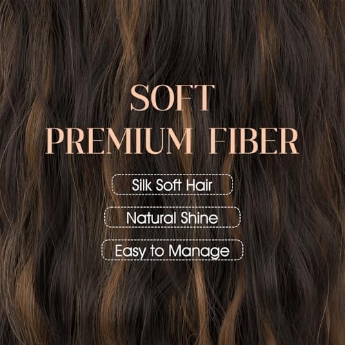 Rich Choices Hat Wigs for Women,Khaki Baseball Cap with Hair Extensions for Women,Caps with Wavy Curly Long Hair Attached Adjustable Baseball Cap Wig 18 Inch Highlighted Dark Brown Hair - Image 3