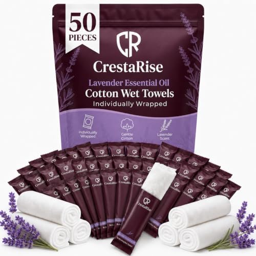 Hot or Cold Moist Cotton Towel Individually Wrapped 9" X 9" Inch Essential Oil Scent Wet Towelettes Disposable Face & Hand Pre-Moistened Wipes Soft Refreshing for Travel Spa Hotel by Unknown