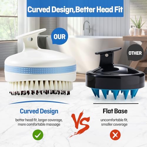 Scalp Massager with Double-Layer Bristles,Anti-Slip Rich-Lathering Hair Washing Shampoo Brush,Curved Scalp Scrubber with Better Head Fit for Dandruff Removal,Wet&Dry Use Scalp Stimulator. - Image 5