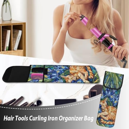 Ohuysud Curling Iron Storage Bag Heat Resistant Travel Bag Neoprene Pouch for Curling Iron Cat Irises Large Capacity Flat Neoprene Curling Iron Straightener Bag - Image 5