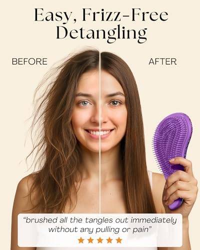 Lily England Glitter Hair Brush Set with Wide Tooth Comb for Girls, Purple - Image 2