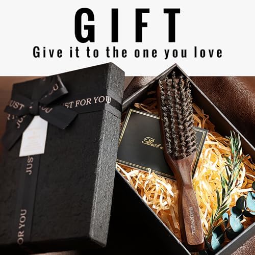 GAINWELL Mens Wild Boar Bristle Hair Brush for Men, Slick Back Hair Brush with Stiff Bristles for Thick & Thin Hair, Beard Brush Natural Black Walnut Wooden Handle Hairbrush - Image 6