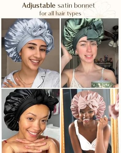 YANIBEST Adjustable Silk Bonnet for Sleeping Women Double Layer Satin Bonnet Reduce Friction Prevent Frizz Curly Hair - Image 5