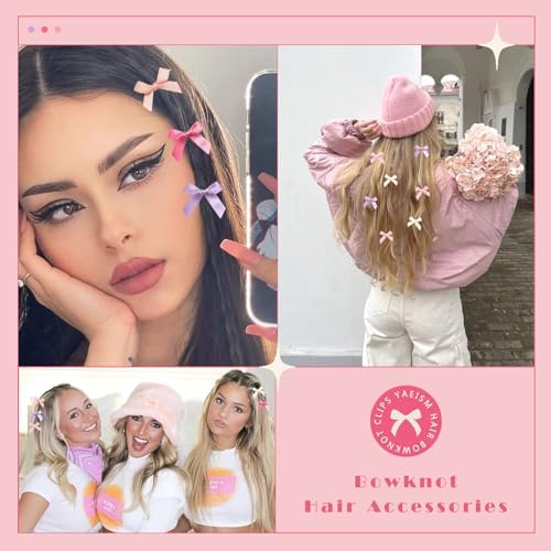 30PCS Mini Bow Hair Clips 5 Colors Cute Hair Bows Clip Kawaii Hair Ribbon Clips Satin Beige Purple Pink Bow Hair Accessories for Girls Women - Image 4
