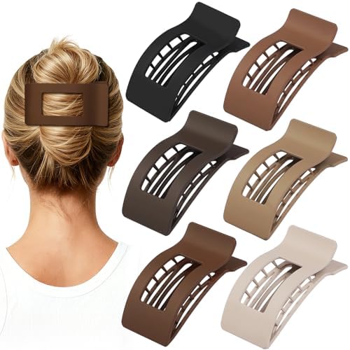 French Flat Hair Clips for Women 6pcs Hair Claw Clips for Thick or Thin Hair Matte Claw Clips for Girls Barrettes Non-Slip Strong Hold Hair Accessories for Women (Coffee) - Image 7