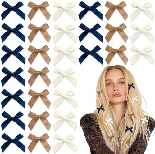 30PCS Bow Hair Clip Brown Mini Bows Non-Slip Hair Bows Satin Small Hair Clips Cute Barrettes for Women Girls by YAEISM