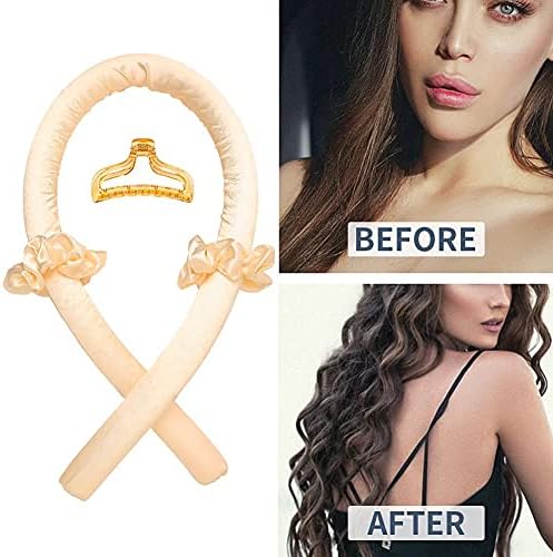 Heatless Curling Rod Headband No Heat Silk Ribbon Hair Roller Curls with Hair Claw Clip Lazy Natural Soft Wave DIY Styling Tool for Sleep in Overnight (Yellow) - Image 5