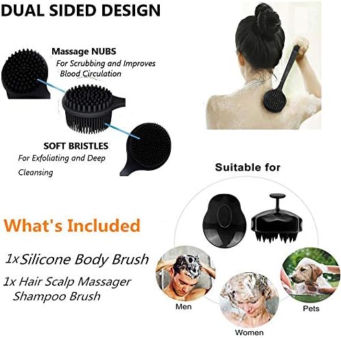 Silicone Body Scrubber & Scalp Massager, Long Handle Shower Brush, Exfoliating Scrubber for Men, Women & Kids - Image 2