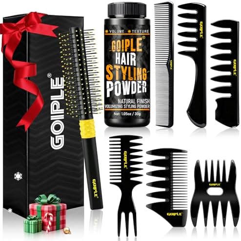Hair Styling Combs Set Wide Tooth Texture Comb For Men, Christmas Gift for Men Barber Brush Comb Set Barber Tools for All Types | Hair Styling Powder for Mens Texture Powder Flexible Hold Matte Finish by Goiple