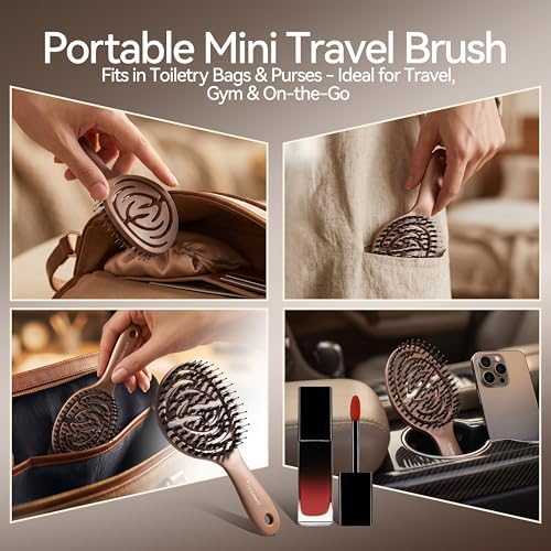 Travel Boar Bristle Hair Brush, Mini Small Pocket Hairbrush For Women Kids - Image 4