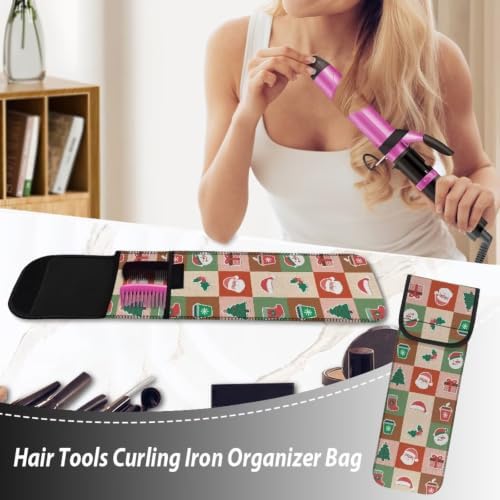 Red Green Christmas Plaid Flat Iron Case Heat Resistant Neoprene Curling Iron Cover Bag with Pocket Curling Iron Organizers and Storage for Flat Iron, Straightener, Curling Wand/Curling Iron - Image 5