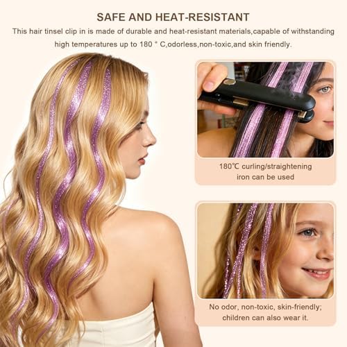 Leuceiy Hair Tinsel Clip in,Hair Accessories Tinsel Hair Extensions for Girls Pack of 6 Pcs 20 Inch,Fairy Hair Tinsel Kit,Heat Resistant New Years Festival Party - Image 5