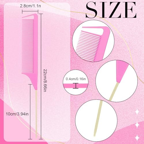 Patelai 30 Pcs Rat Tail Steel Combs Fine Tooth Bulk,Pink and Gold - Image 3