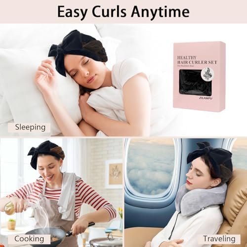 ZILAMPU Heatless Curls Overnight for Long Hair with Sleep Mask - Black - Image 5