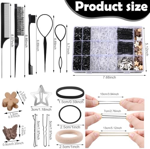 Black Hair Accessories for Girls, 1705 Pcs Elastic Hair Bands Hair Ties with Hair Clips Hair Tail Tools, Girls Hair Accessories for Toddler Girl Women - Image 2