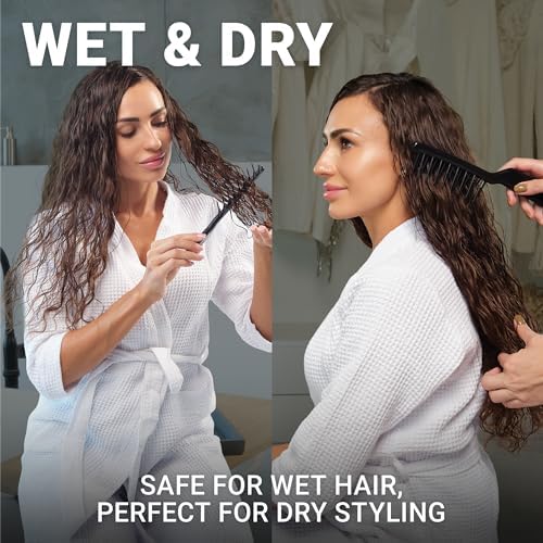 Janeke J-Brush Detangling Comb for Curly and Wavy Hair – Wide Tooth J-Shape Brush for Wet and Dry Use – Anti-Frizz, Lightweight and Gentle on Scalp – Made in Italy Professional Styling Tool (Black) - Image 5