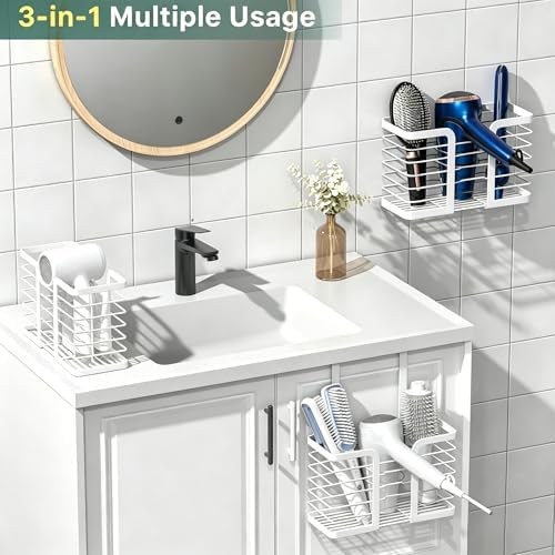 YIGII Hair Dryer Holder Adjustable Height - Hair Tool Organizer White Bathroom Organizer Hot Styling Tools Storage for Hair Dryer, Flat Iron, Curling Iron, Straightener - Image 3