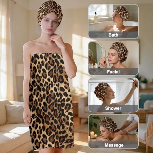 Absorbent Bath Towel Wrap Set (32 X 60 in), Leopard Print Towel Wrap - Image 2