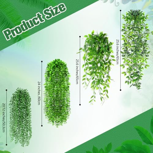 Daifunli 12 Pcs Artificial Hanging Plants Fake Hanging Ferns Plastic Faux Plants for Wall Room Garden Garland Indoor Outdoor Decor No Basket (Eucalyptus,Mandala,String of Pearls,Pea) - Image 2