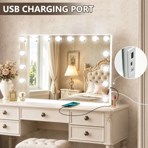 Ratsamee 26" x 20" Hollywood Vanity Mirror with Lights, 16 Dimmable Bulbs, 3 Color Lights,Make Up Lighted Mirror, Aluminum Metal Frame, USB Charging Port - Image 5
