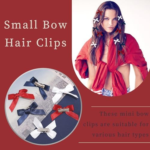30PCS Red & Blue Mini Hair Bows - Satin Alligator Clips for Women & Girls - Patriotic American Flag Party Hair Accessories - Image 3