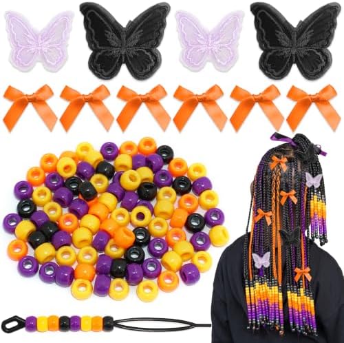 100pcs Hair Beads for Braids Halloween Small Hair Bows Lace Embroidery Butterfly Hair Clips Loc Dreadlock Hair Beads Y2K Hair Accessories for Women Girls by Arocooy