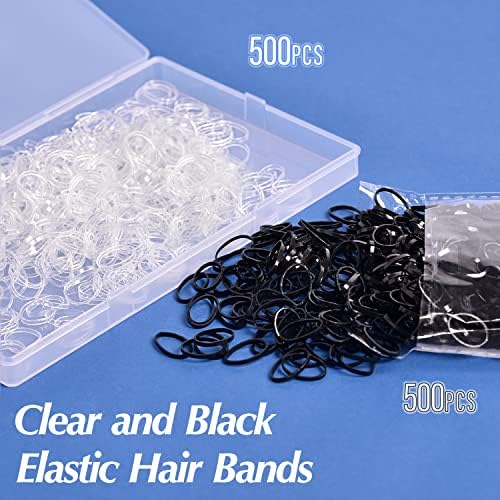 Topsy Tail Hair Styling Set, IKOCO - 1000pcs Hair Elastics (500 Clear, 500 Black), 2 Loop Tools, 1 Rat Tail Comb - Image 4