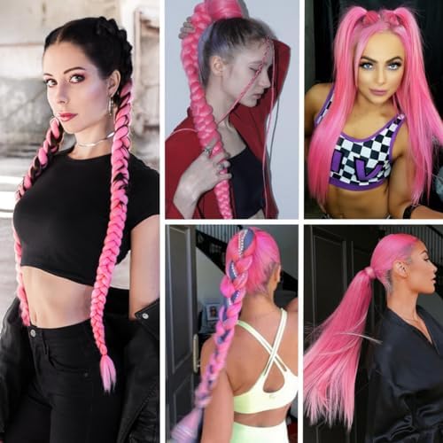 LyoRuSi 2 Pc Braid Ponytail Extension 26'' Pink Braid Extensions for Women - Image 5