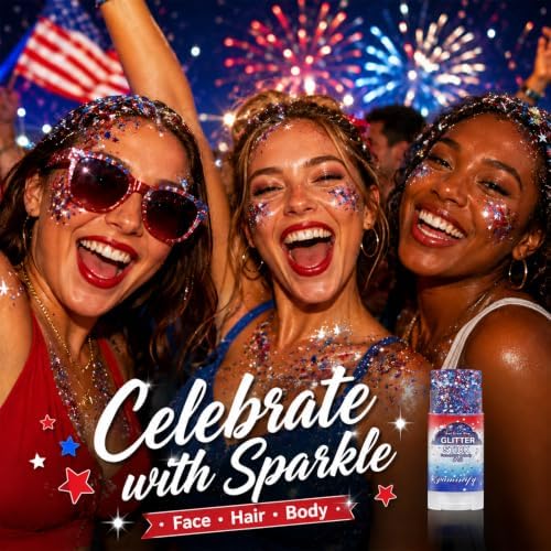 Red White Blue Star Hair Glitter Stick,4th of July Patriotic America Flag Star Face Body Glitter Stick, Independence Day Outfits for Women, Fourth of July Waterproof Makeup for Veterans Day - Image 3