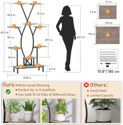JUSTOGO Plant Stand Indoor with Grow Lights - 9 Tiered Tall Plant Shelf - Image 4