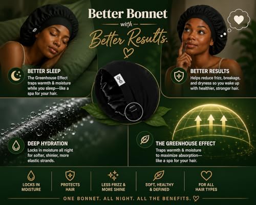 Greenhouse Conditioning Bonnet, Hyration, Moisture Retention, Heat Trap Sleep Cap, that is OilProof, with Adjustable Straps, for Deep Conditioning, and Pre-Poo-for Curly, Natural, Coily & Dry Hair - Image 5