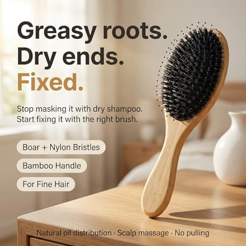 Boar Bristle Hair Brush for Fine and Thin Hair, Women - Image 2