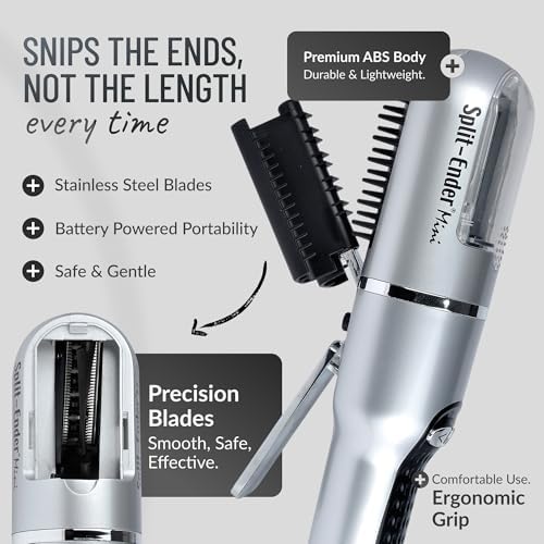 Split-Ender Mini – Original Cordless Split End Hair Trimmer for Dry, Damaged, Brittle, Frizzy, Curly or Straight Hair 3 AAA Battery Operated Hair Clipper for Home Use – Silver - Image 5