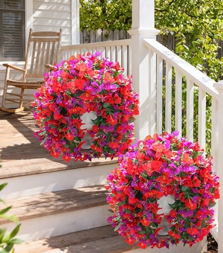 Faux Bougainvillea Artificial Flowers Plants for Outdoors Outside Decoration, 2pcs Fake Flowers Silk Long Trailing Vines UV Resistant Realistic for Front Door Porch Planter Urn Patio Balcony Yard, Mix - Image 4