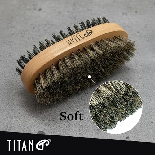TITAN Double Sided Military Hair Brush – Soft & Hard Boar Bristle Wave Brush for Men – Dual-Sided Palm Brush with Wooden Handle for 360 Waves, Beard, and Hair Grooming - Image 4