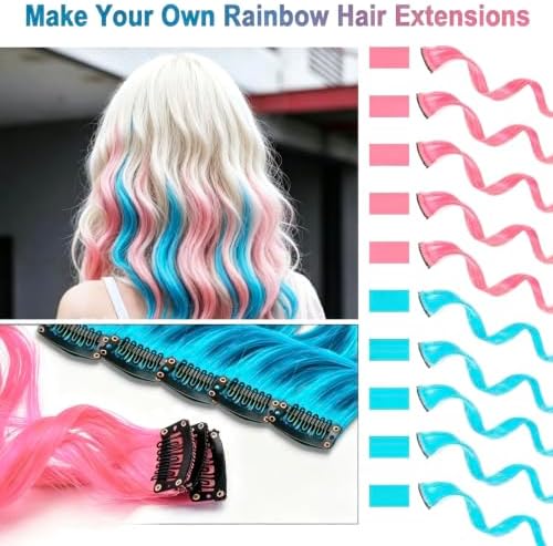 10 PCS Pink and Blue Hair Extensions, Colorful Accessories for Women 17 In - Image 2