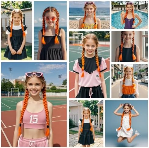 Orange Ponytail Extensions, Tinsel Hair Ponytail for Women Synthetic Extensions Girls Hair Accessories Braiding Rave Crazy Hair Extension Daily Party Festival Halloween Tinsel Extensions 2pcs/lot - Image 3